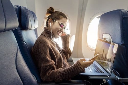 Woman on airplane